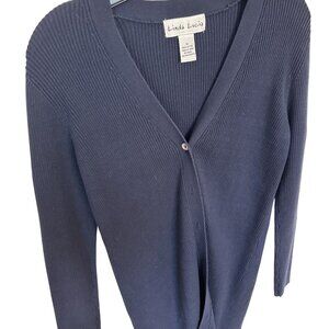 Linda Lucia Womens Navy Ribbed Cardigan Long Sleeve V-Neck Medium